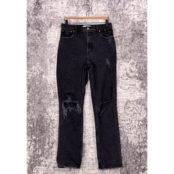 Abercrombie & Fitch Jeans 27 / 4 Womens 90s Straight Charcoal Black Wash Denim - Picture 1 of 7